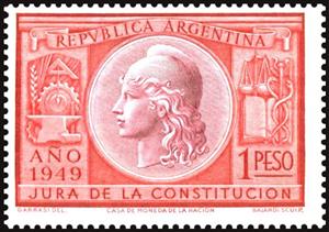 Stamp, Ratification of the constitution of 1949, Argentina,  