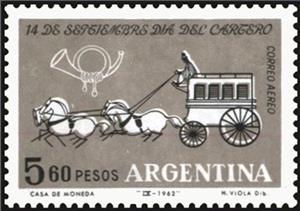 Stamp, Postman day, Argentina,  , Mailcoaches