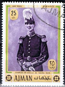 Stamp, Charles de Gaulle as young man, Ajman,  