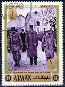 Stamp, De Gaulle, Churchill and de Lattre, Ajman,  , Second World War