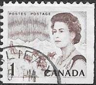 Stamp, Queen Elizabeth II, northern lights and dog sled team, Canada,  , Animals (Fauna), Dogs, Mammals, Queens