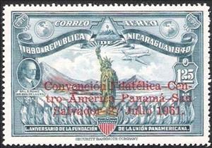 Stamp, Overprint in red Convention Filatelica Centro America-Panam…, Nicaragua,  