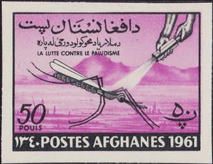 Stamp, Anopheles Mosquito (Anopheles sp.) is sprayed with Insectici, Afghanistan,  , Animals (Fauna), Diseases, Insects, Malaria, Medicines, Mosquitos