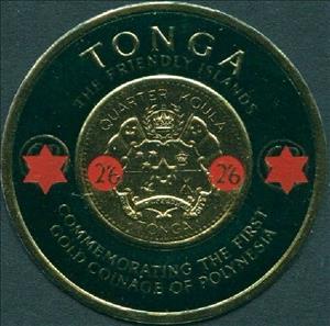 Stamp, Dark Bluegreen on Gold, Tonga,  , Coins
