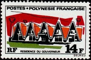 Stamp, Government House, French Polynesia,  