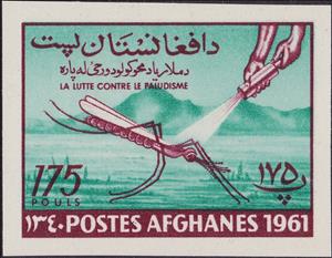Stamp, Anopheles Mosquito (Anopheles sp.) is sprayed with Insectici, Afghanistan,  , Animals (Fauna), Diseases, Insects, Malaria, Medicines, Mosquitos