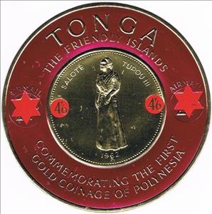 Stamp, Dark Pink Purple on Gold, Tonga,  , Coins