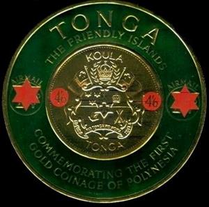 Stamp, Green on Gold, Tonga,  , Coins