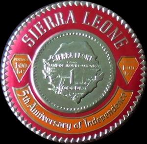 Stamp, Gold coin "Map of Sierra Leone", Sierra Leone,  