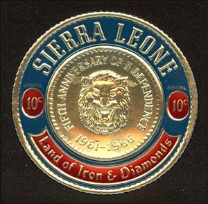 Stamp, Gold coin "Lion head", Sierra Leone,  
