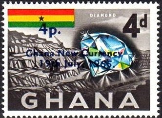 Stamp, Cut Diamond & Open-cast Mine (surcharged), Ghana,  , Flags, Gemstones, Jewellery, Minerals, Mining