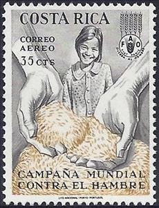 Stamp, Freedom from hunger, Costa Rica,  , F.A.O., Freedom from hunger, Hands, Organizations, U.N.O.