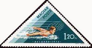 Stamp, Butterfly stroke, Hungary,  , Sport, Swimming, Triangle Stamps