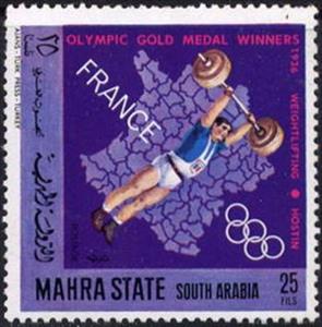 Stamp, Weightlifting - Hostin (1936), Aden - Protectorates,  , Olympic Games, Weightlifting