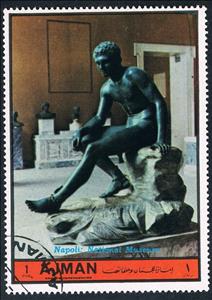 Stamp, Naples; Sitting man, Ajman,  