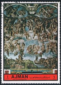 Stamp, Last Judgement: by Michelangelo Bounarroti, Ajman,  