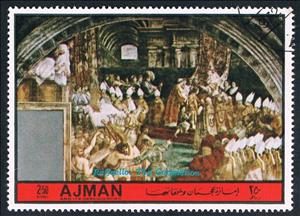 Stamp, The Coronation of Charlemagne; Stanza dell'Incendio di Borgo, Ajman,  