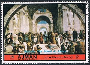 Stamp, The Expulsion of Heliodorus from the temple; Stanza di Elio…, Ajman,  