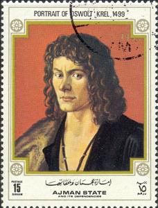 Stamp, Portrait of Oswalt Krel, 1499, Ajman,  , Art, Artists, Painters, Paintings