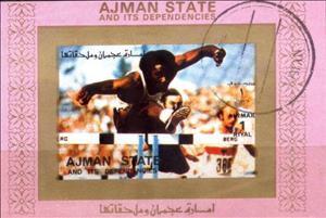 Souvenir Sheet, Hurdling, Ajman,  , Athletes, Athletics, Olympic Games, Sport