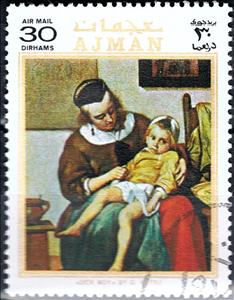 Stamp, Sick Boy; by Gabriel Metsu, Ajman,  , Paintings
