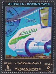 Stamp, Boeing 747 B, ALITALIA, Ajman,  , Airlines, Aviation, Aircraft