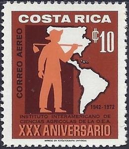 Stamp, Farmer and Map, Costa Rica,  , Agriculture