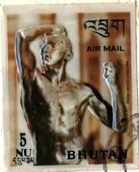Stamp, Age of Bronze, by Rodin, Bhutan,  