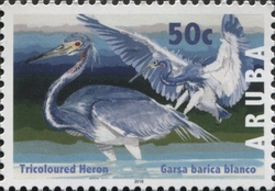 Stamp, Birds 2016 - Tricoloured Heron, Aruba,  , Birds, Fauna
