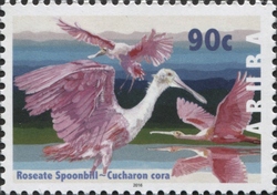 Stamp, Birds 2016 - Roseate Spoonbill, Aruba,  , Birds, Fauna