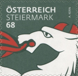 Stamp, Austria's Heraldry - Styrian Coat of Arms - Panther's Head, Austria,  , Heraldry, National symbols