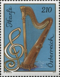Stamp, Musical Instruments - Harp, Austria,  , Musical Instruments, Music and Dance