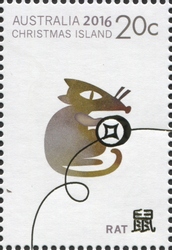 Stamp, Christmas Island Lunar New Year - Year of the Monkey - Rat, Christmas Island,  , Chinese New Year, Holy Days and Celebrations