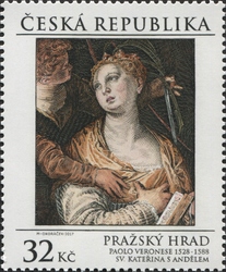 Stamp, Prague Castle - Paolo Caliari Veronese - St Catharine with Angel, Czech Republic,  , Artists, Fine Arts
