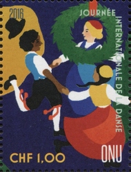 Stamp, International Dance Day, United Nations, Offices in Geneva Switzerland,  , Architecture, Classical