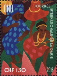 Stamp, International Dance Day, United Nations, Offices in Geneva Switzerland,  , Architecture, Classical