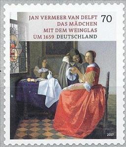 Stamp, The Girl with the Wine Glass, painting by J. V. van Delft, Germany, Federal Republic,  , Paintings