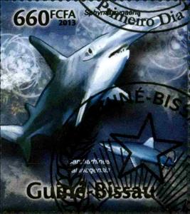 Stamp, Smooth Hammerhead (Sphyrna zygaena), Galapagos Shark (Carcha, Guinea-Bissau,  , Animals (Fauna), Fishes, Sea Life, Sharks