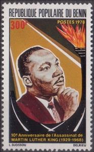 Stamp, 10th Ann, of Martin Luther King's Assassination, 1929-1968, Benin,  , Antiracism