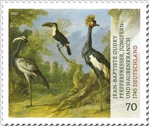 Stamp, Painting by Jean-Baptiste Oudry, Germany, Federal Republic,  , Birds, Cranes (Birds), Paintings