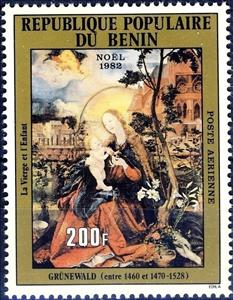 Stamp, "Virgin and Child" - Grünewald, Benin,  , Christmas, Paintings