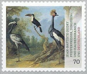 Stamp, Painting by Jean-Baptiste Oudry, Germany, Federal Republic,  , Animals (Fauna), Birds, Paintings