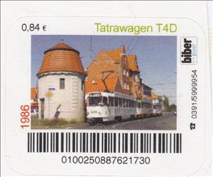 Stamp, Straßenbahnen Tatrawagen T4D, Germany, Modern Private Post Offices,  , Trams