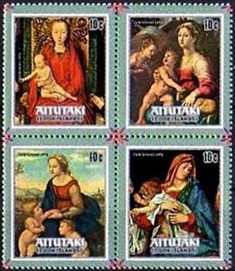 Se-tenant, Virgin and Child, Aitutaki,  , Christmas, Paintings