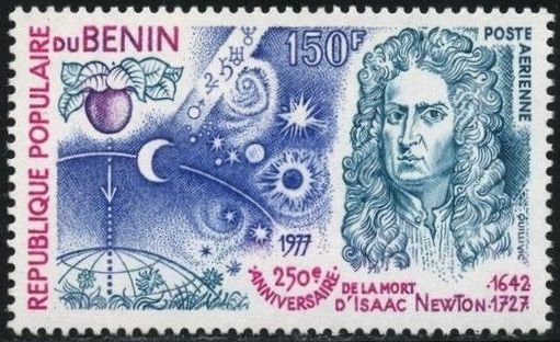 Isaac Newton, apple globe, stars