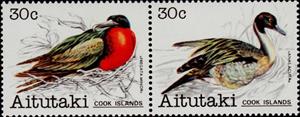Se-tenant, Northern Pintail and Great Frigatebird, Aitutaki,  , Animals (Fauna), Birds, Ducks