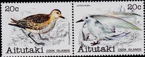 Se-tenant, White Tern and American Golden Plover, Aitutaki,  , Animals (Fauna), Birds, Gulls