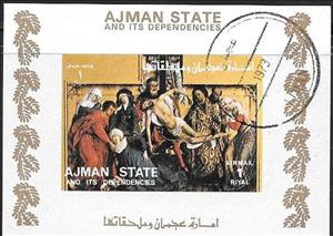 Souvenir Sheet, Descent from the Cross by Rogier van de Weide, Ajman,  , Paintings, Religion