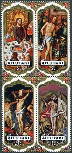 Se-tenant, Easter 1973, Aitutaki,  , Easter, Paintings, Religion