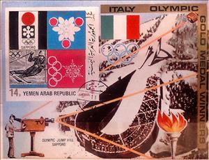 Souvenir Sheet, Olympic Jump Hill Sapporo, Yemen, Arab Republic,  , Flags, Olympic Games, Skiing, Sports